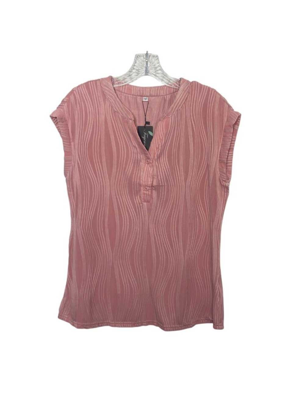 Fayenne Textured Short-Sleeve Blouse Womens Medium Pink New Button Detail - Picture 2 of 10